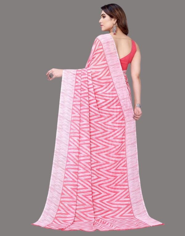 Georgette Geometric Pink and White Saree - Image 6