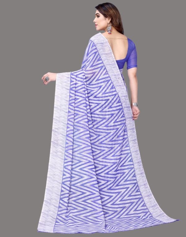 Georgette Geometric Violet and White Saree - Image 5