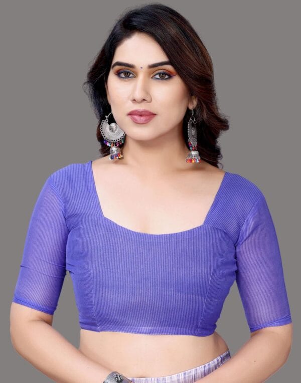 Georgette Geometric Violet and White Saree - Image 2