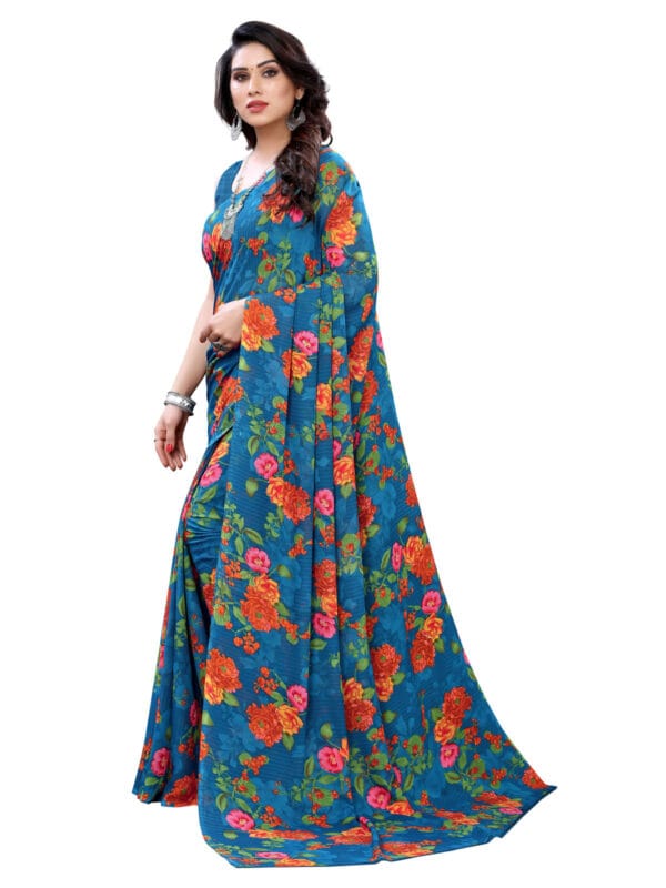 Georgette Floral Blue Saree - Image 5