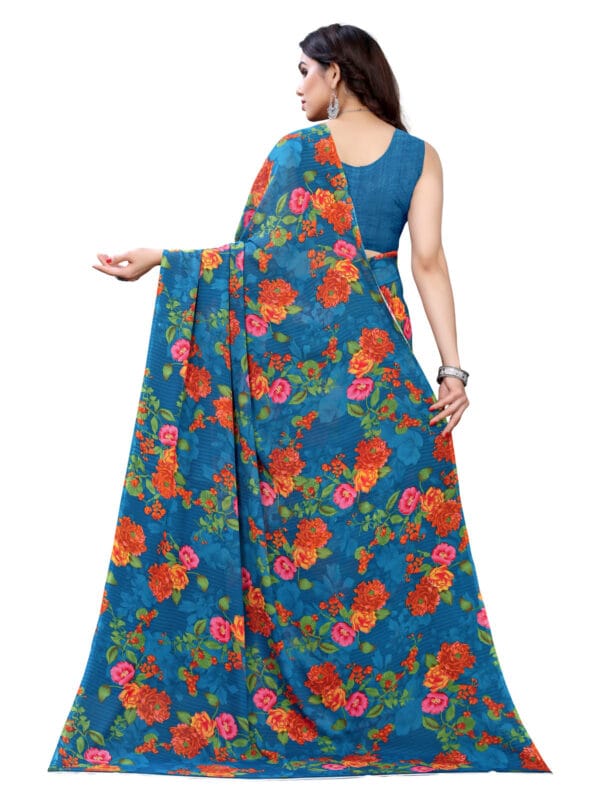 Georgette Floral Blue Saree - Image 4