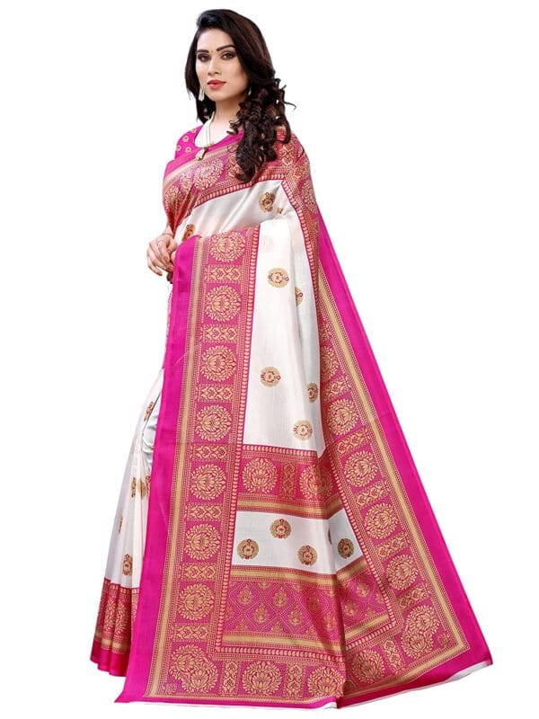 Art Silk Traditional Pink Saree - Image 3