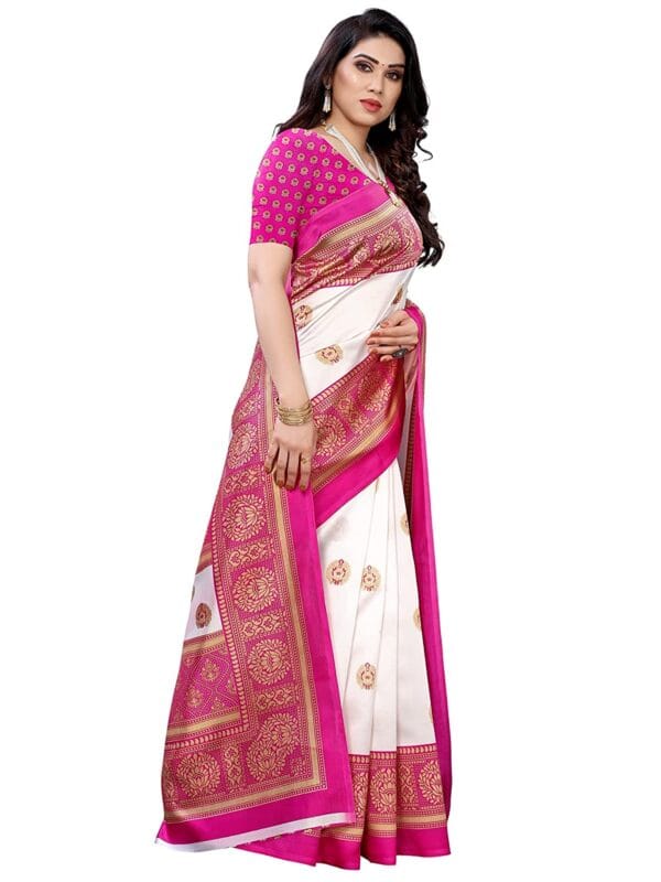 Art Silk Traditional Pink Saree - Image 2