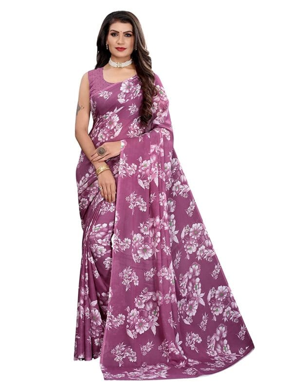 Georgette Floral Purple Saree