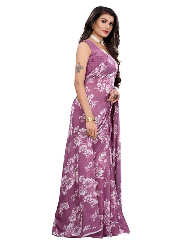 Georgette Floral Purple Saree - Image 2