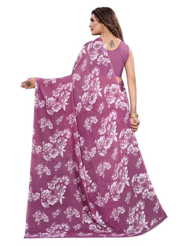 Georgette Floral Purple Saree - Image 6