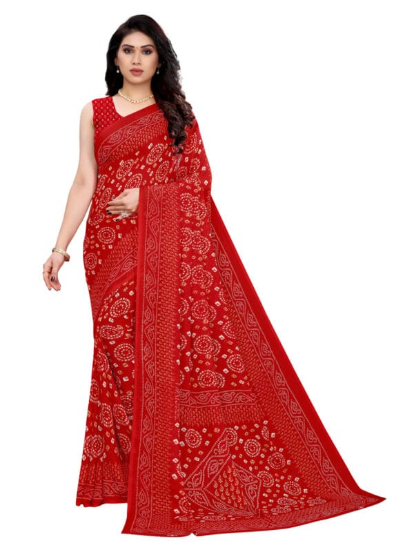 Georgette Bandhani Red Saree