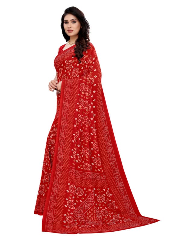 Georgette Bandhani Red Saree - Image 3