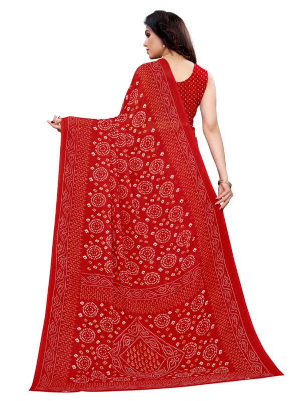 Georgette Bandhani Red Saree - Image 2