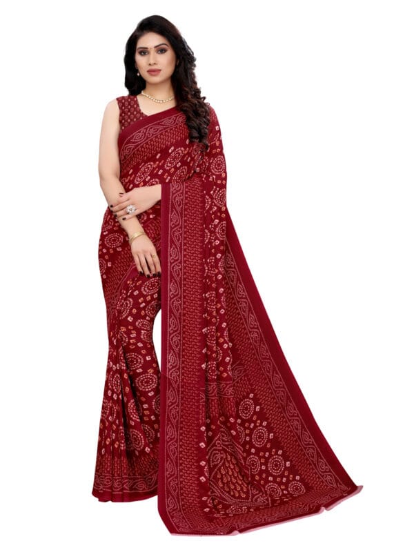 Georgette Bandhani Maroon Saree