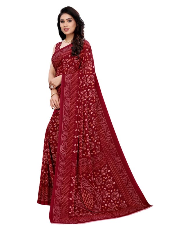 Georgette Bandhani Maroon Saree - Image 3