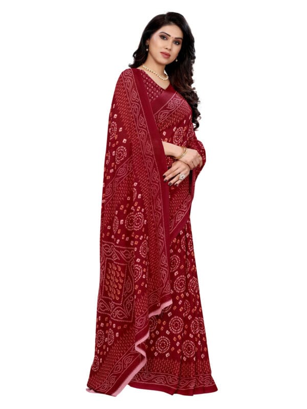 Georgette Bandhani Maroon Saree - Image 2