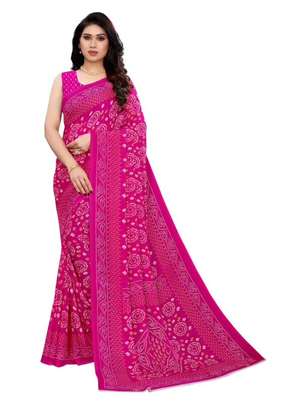 Georgette Bandhani Hot Pink Saree