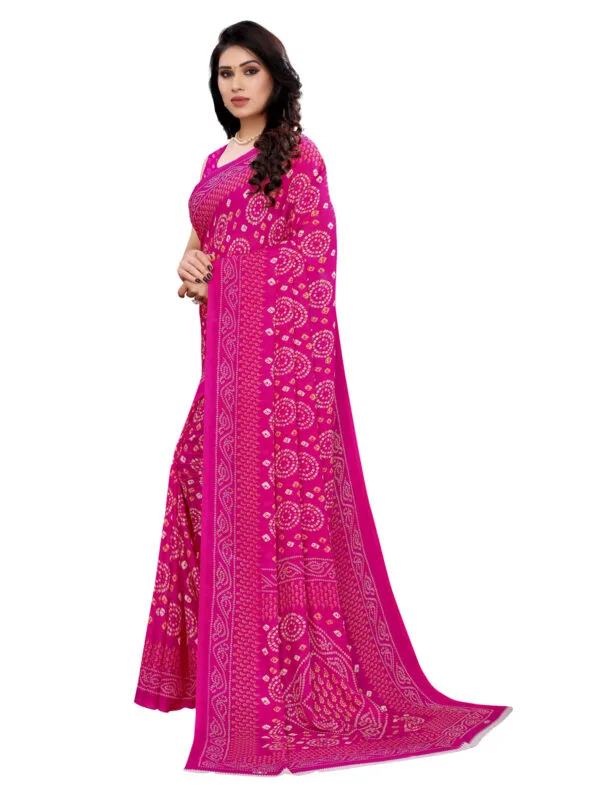 Georgette Bandhani Hot Pink Saree - Image 4