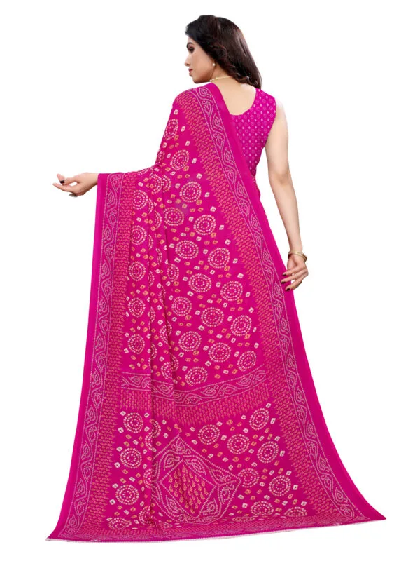 Georgette Bandhani Hot Pink Saree - Image 3