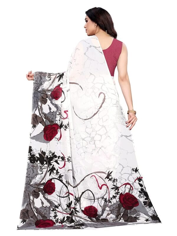 Georgette Floral Purple, White Saree - Image 3