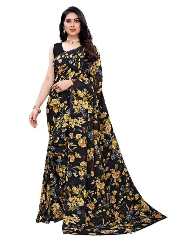 Georgette Floral Black Saree