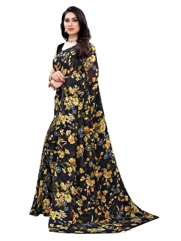 Georgette Floral Black Saree - Image 4