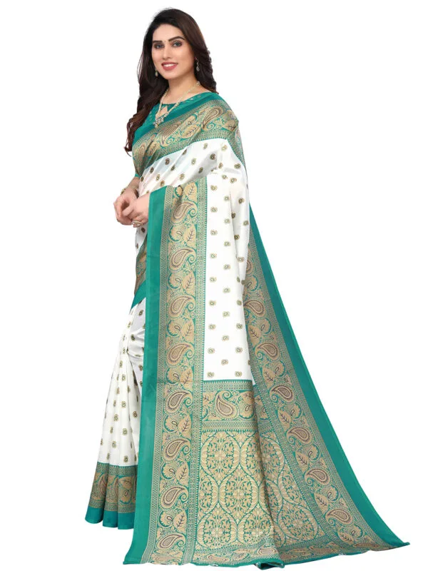 Art Silk Traditional TurquoiseBlue Saree - Image 3