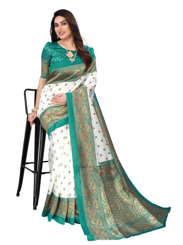 Art Silk Traditional TurquoiseBlue Saree - Image 6