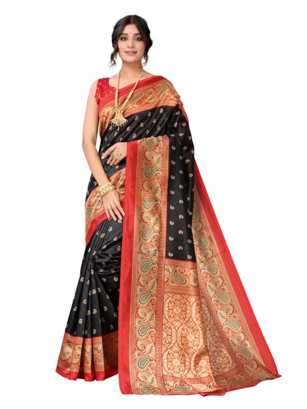 Art Silk Red & Beige Saree