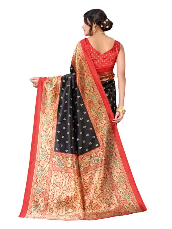 Art Silk Red & Beige Saree - Image 4