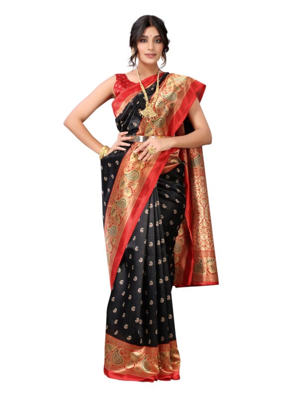 Art Silk Red & Beige Saree - Image 6