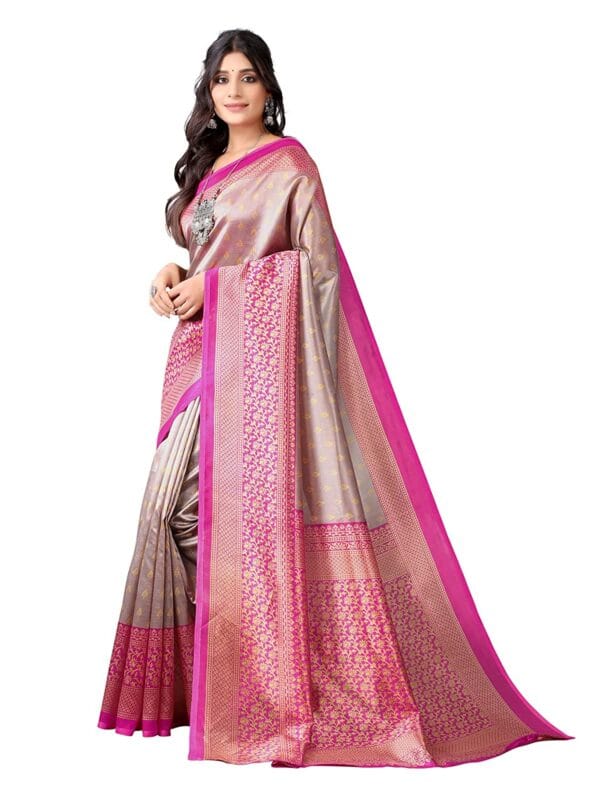 Art Silk Hot Pink Saree - Image 4