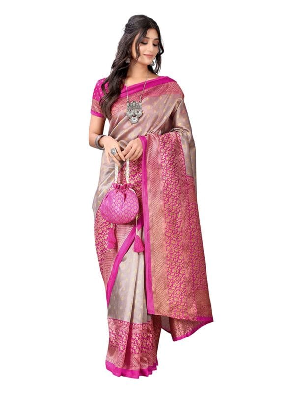 Art Silk Hot Pink Saree - Image 2