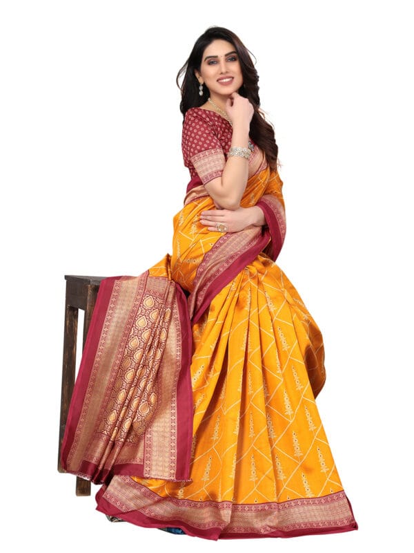 Art Silk Traditional Maroon Saree - Image 6