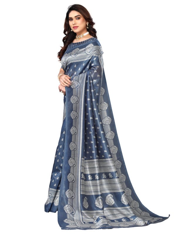 Art Silk Traditional Grey and OffWhite Saree - Image 2